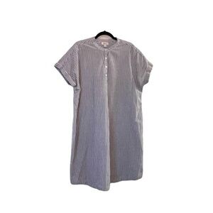 STYLE & CO Blue & white vertically STRIPED SHIRTDRESS cotton popover midi casual
